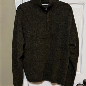 Merino Wool Blend Olive Pullover Zip-Up Sweater XL